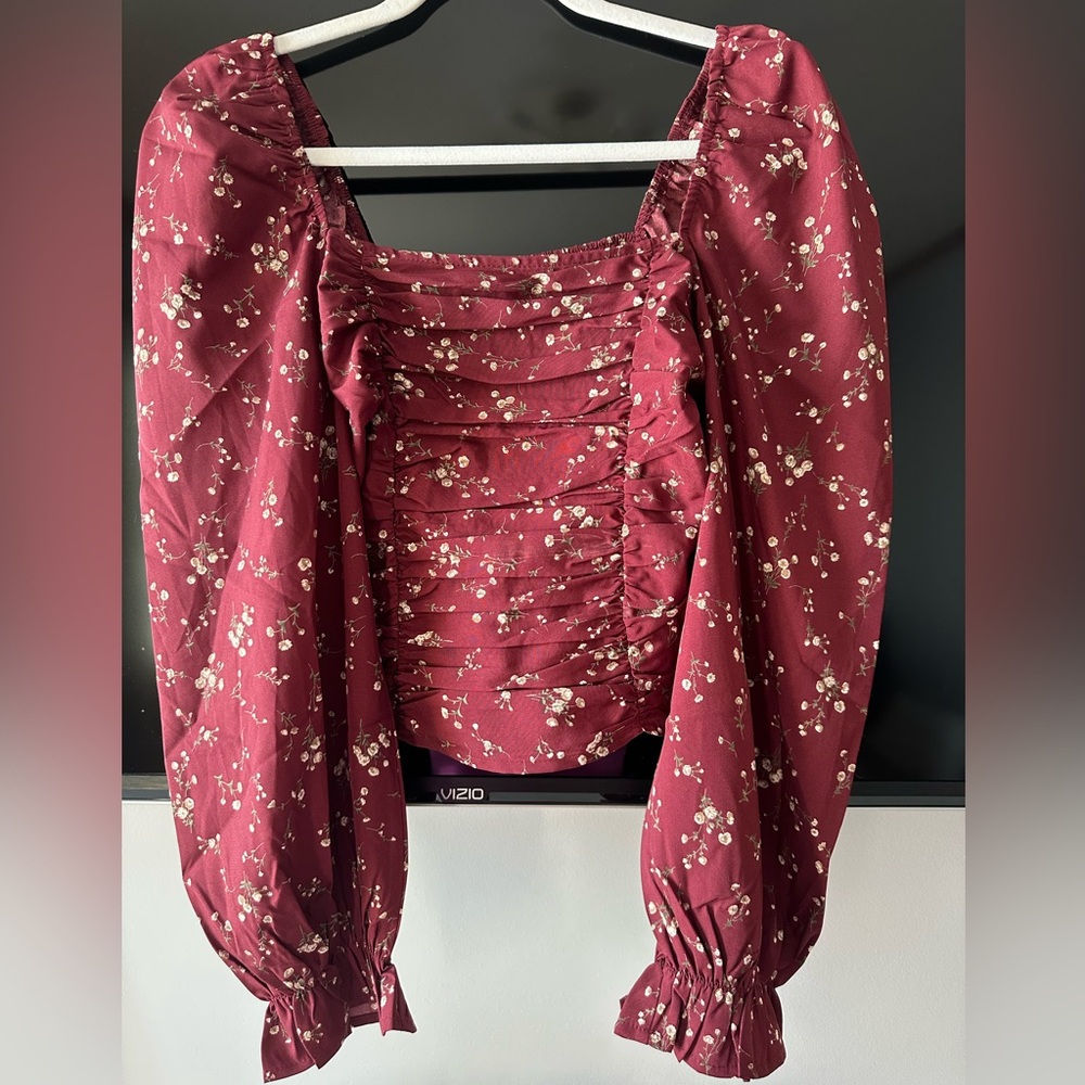 Pink Lily Burgundy Floral Blouse